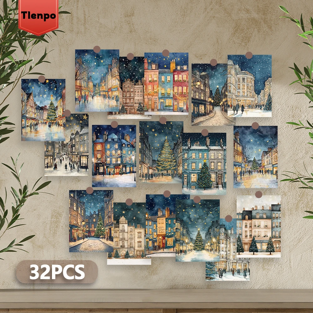32 Stück, Postkarten der Christmas Town-Serie, Retro-, Weihnachts-/Jubiläumsgeschenke, Sammlerstücke, geeignet zum Verschenken, kann per Post verschickt werden