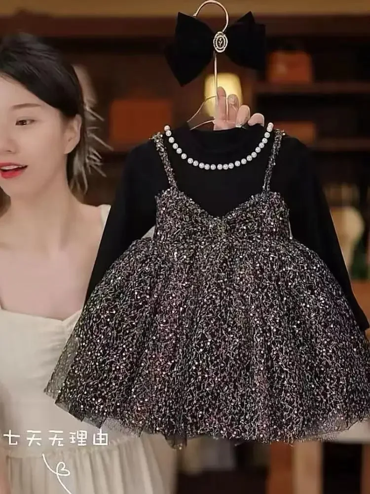 

Spring and Autumn New Fashionable Children's Long Sleeve Mesh Princess Dress Baby Birthday Dress Girls' Dress