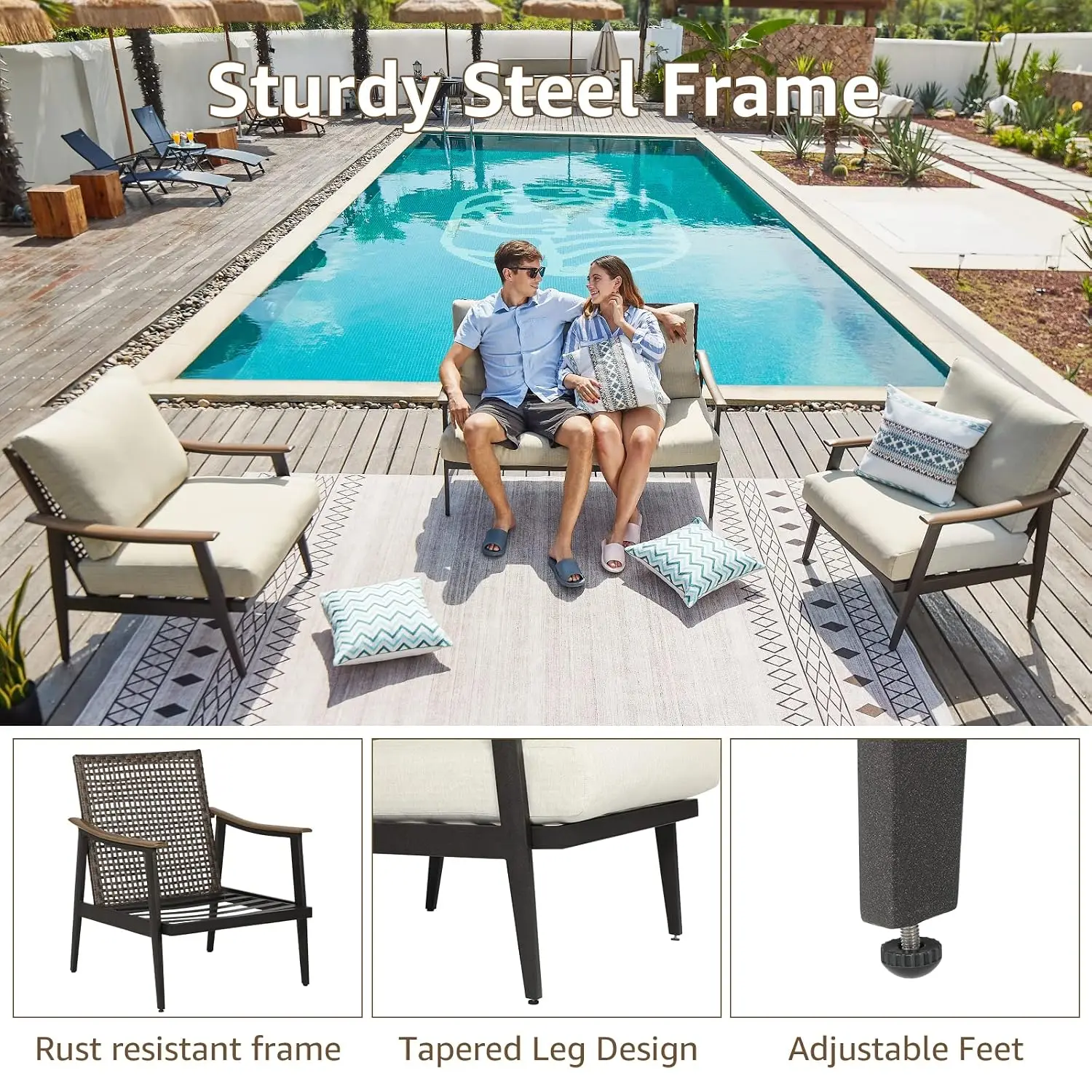3-Piece Wicker Patio Conversation Set Outdoor Furniture, Customized