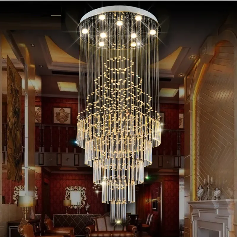 for Duplex Building Chandelier Modern Simple Creative Villa Living Room High Hollow Light Luxury Crystal Staircase Lamp Long