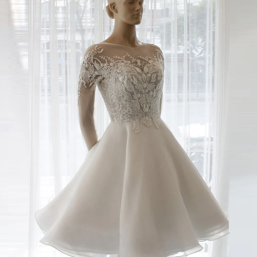 

Элегантное сетчатое свадебное платье трапециевидной формы с красивой кружевной аппликацией, миди, свадебные платья, иллюзия, тюль, шифоновое свадебное платье с цветами