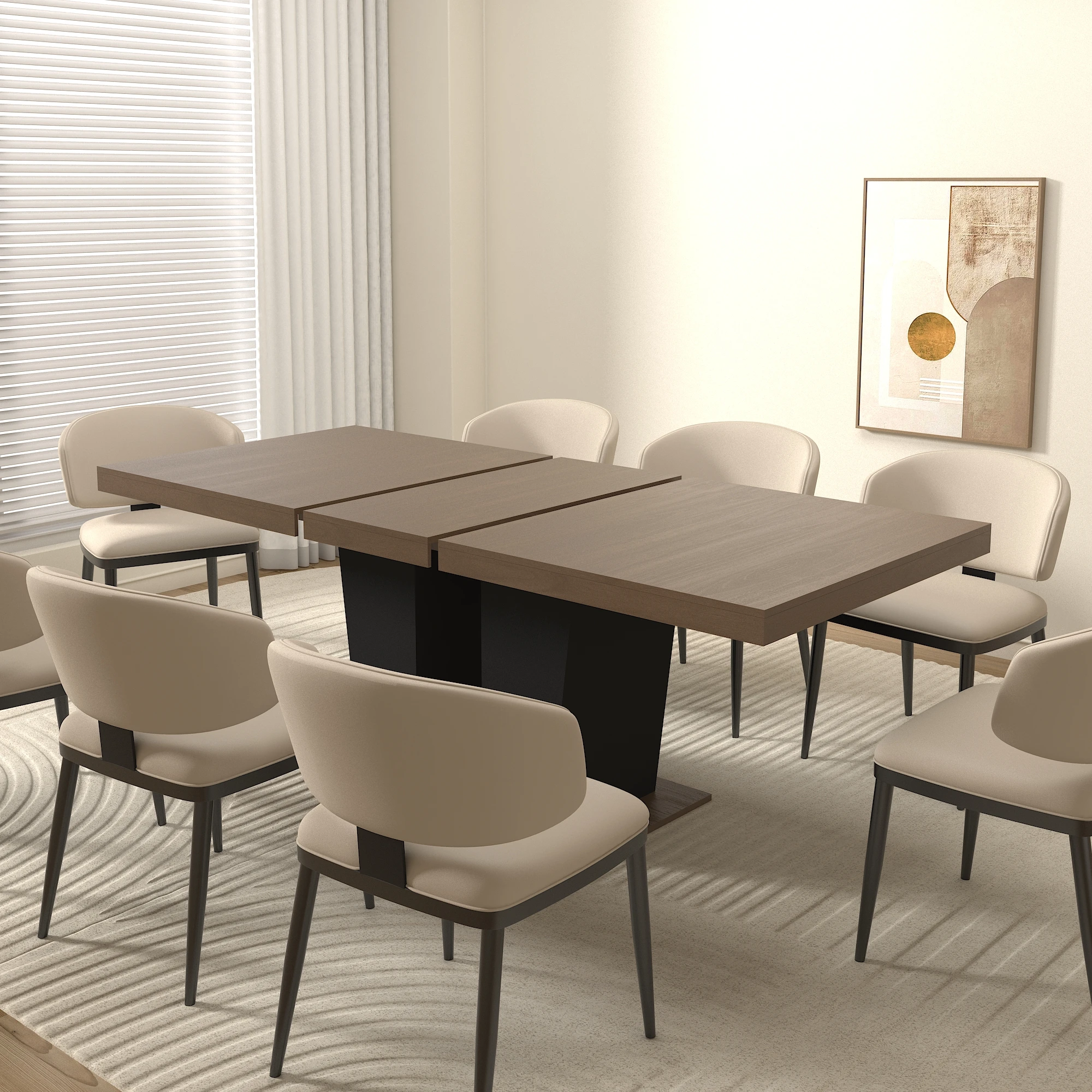 # Extendable Expandable Wooden Dining Table For 4-10 People Black Double Sturdy Pedestal Base Modern Kitchen & Dining Use