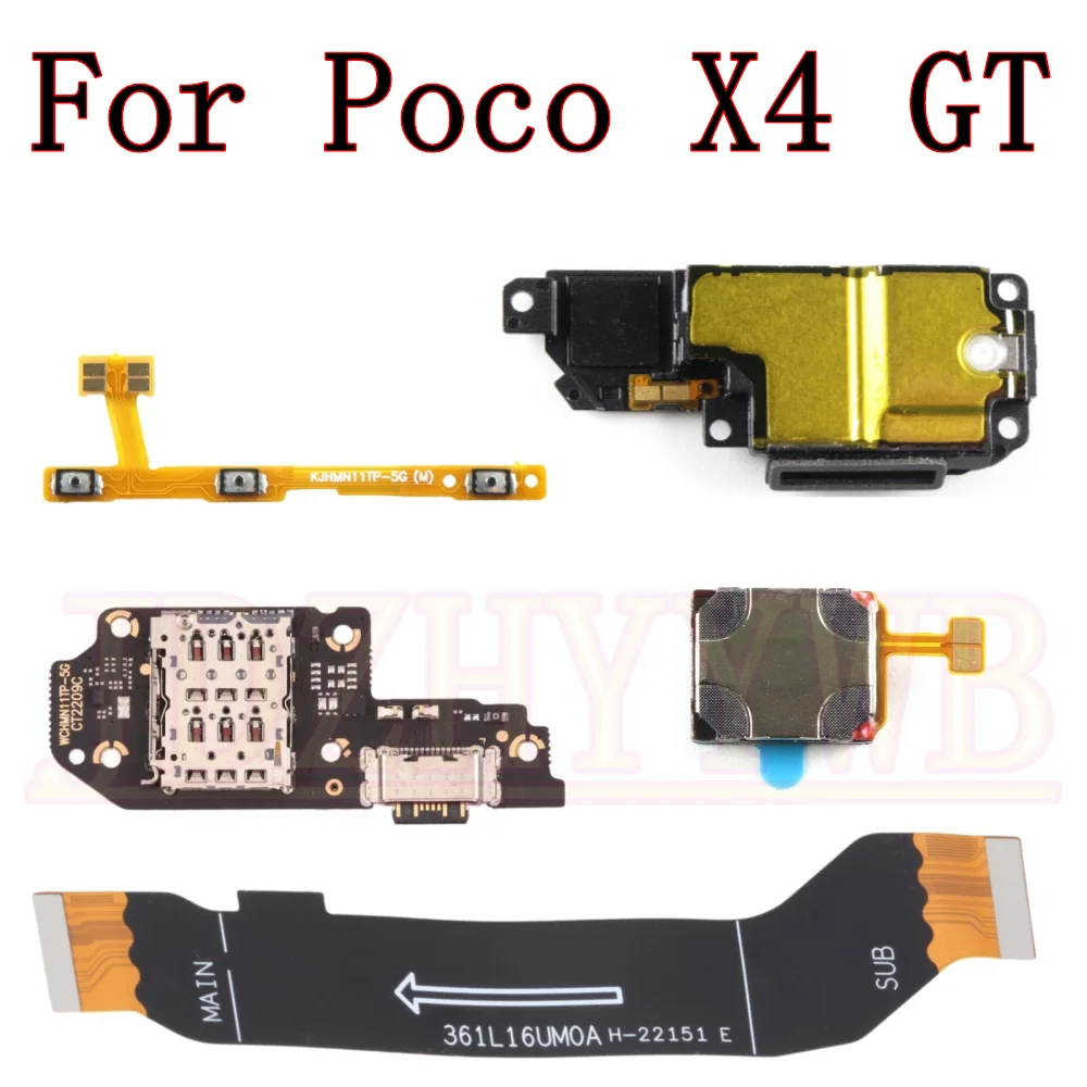 

Нижний динамик, громкоговоритель, звонок, зуммер, USB-порт для зарядки, плата для Xiaomi Poco X4 GT X4GT, громкость питания, материнская плата, гибкий кабель