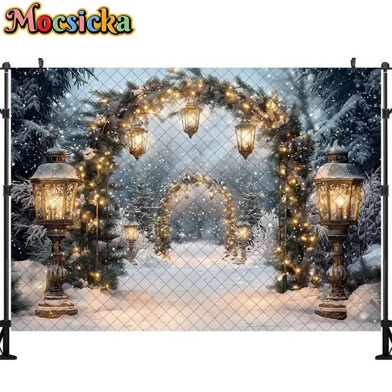 Mocsicka Photography Background Snow Park Lights Christmas Tree Holiday Decoration Kids Photo Backdrop Photo Studio Props