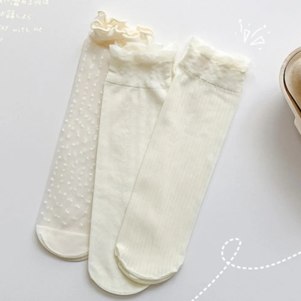 

Summer new thin lace ice silk children's sock mid-tube stockings mesh breathable polka dot hipster girl stockings Pile socks