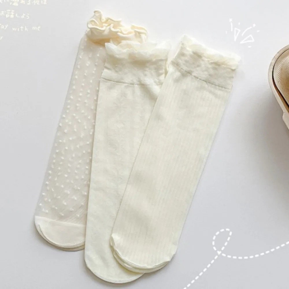 Summer new thin lace ice silk children's sock mid-tube stockings mesh breathable polka dot hipster girl stockings Pile socks