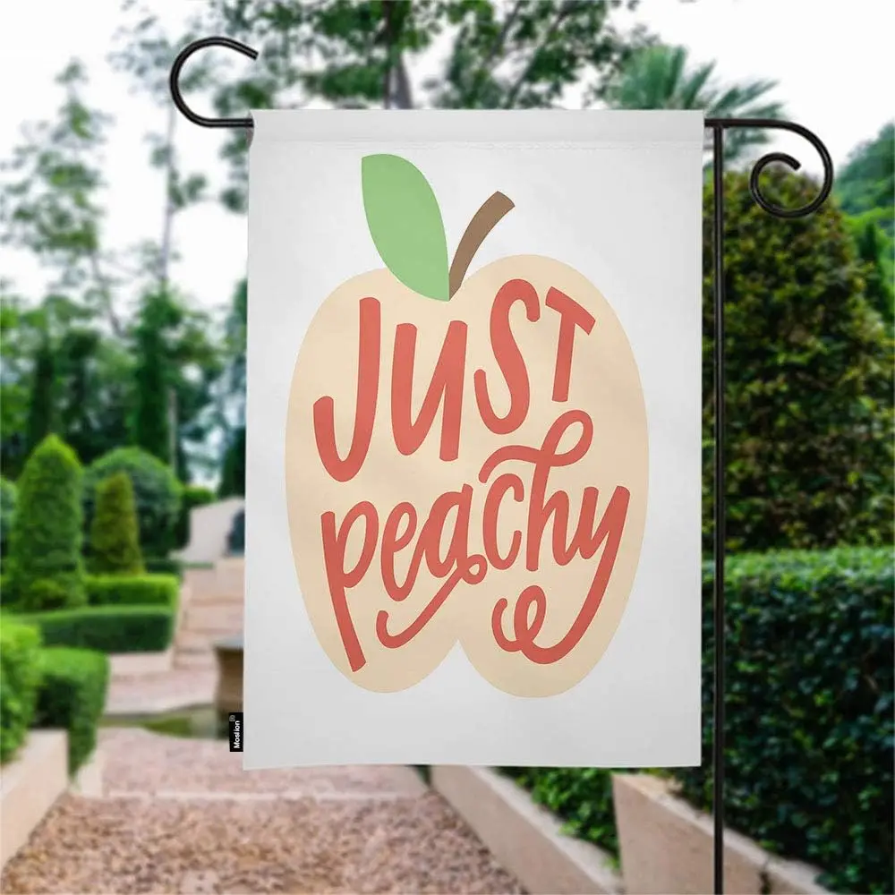 Moslion Peach Garden Flag 12x18 Inch Just Peachy Quote Word Hand Lettering Leaf Fruit Summer Seasonal Garden Flag Outdoor Decora