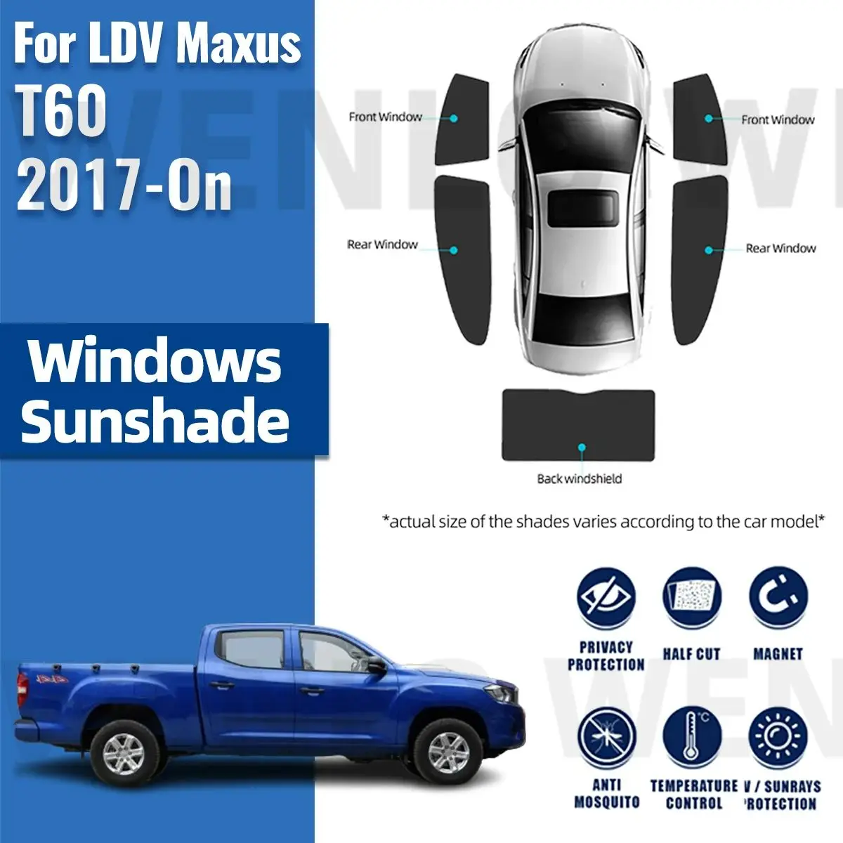 For LDV Maxus T60 2017 2018 2019 2020 2021 2022 2023 2024 Car Window Sunshade Uv Protection Auto Curtain Sunshade Visor Net Mesh