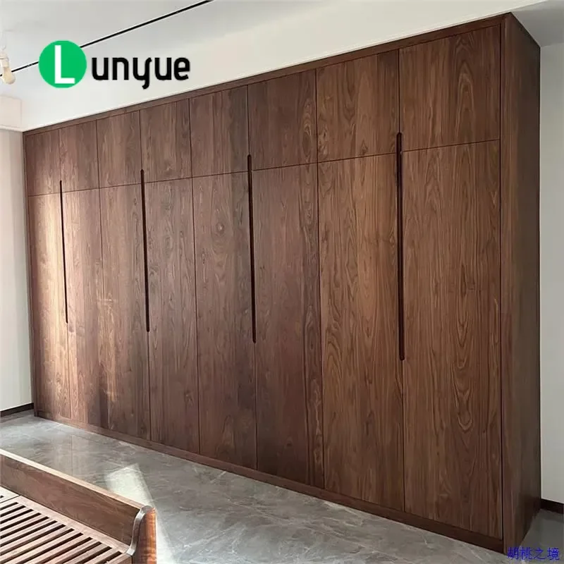 Solid Wood Black Walnut Cherry Wardrobe Japanese Style Swing Sliding Door Log Furniture for Cloakroom Bedroom Storage