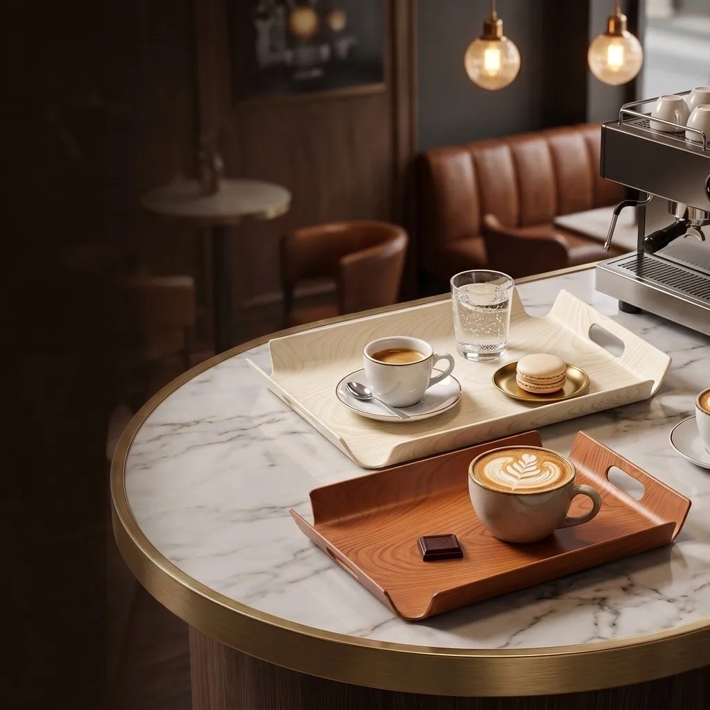Plastic Serving Tray Wood Grain Stackable Dessert Food Plate With Handles Kitchen Serving Dishes Tableware For Restaurant Cafe