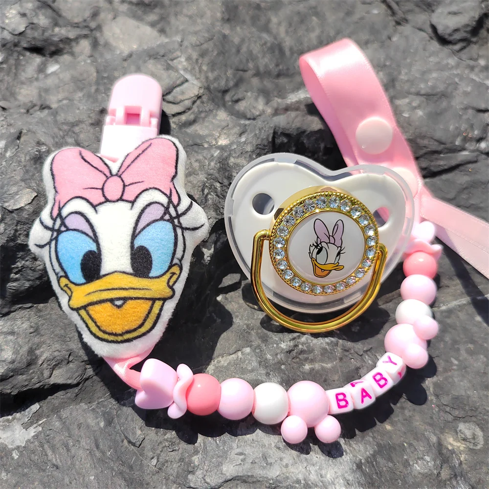 Kawaii Pink 6cm Daisy Duck Plush Ornament Doll Nipple Chain and Pacifiers Disney Personalized with English Name Dummy Soothers