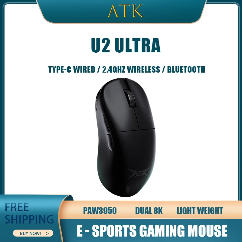 

Atk U2 Gaming Mouse Lightweight Wireless Bluetooth Three-Mode Connection Ergonomics E-Sports Games Computer Office Work Gift