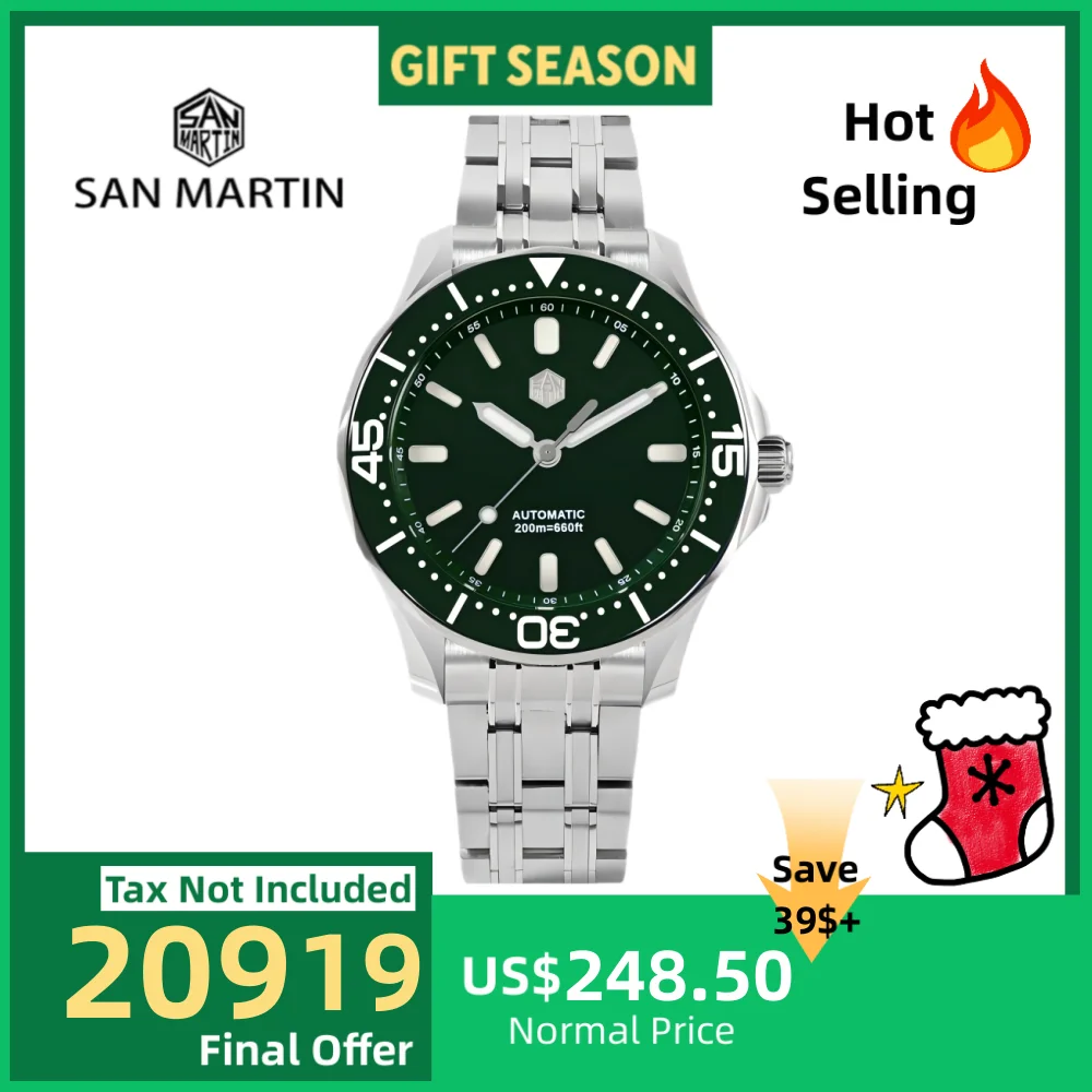

San Martin 41.5mm YN55 Diving Watch For Men Automatic Mechanical Wristwatch Sport 20Bar Luminous Luxury Watches Sapphire SN0088