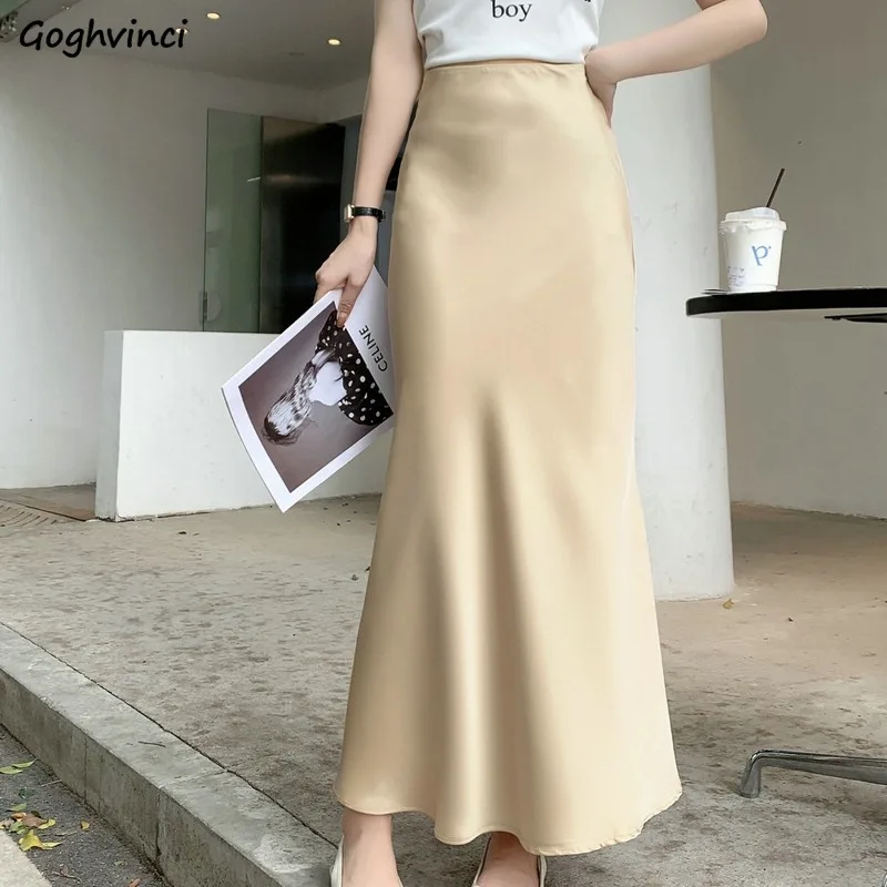 

Юбки до щиколотки «рыбий хвост» для женщин, атласная драпировка, закрывающая бедра, универсальные, повседневные, с высокой талией, корейские, модные, шикарные, популярные, летние