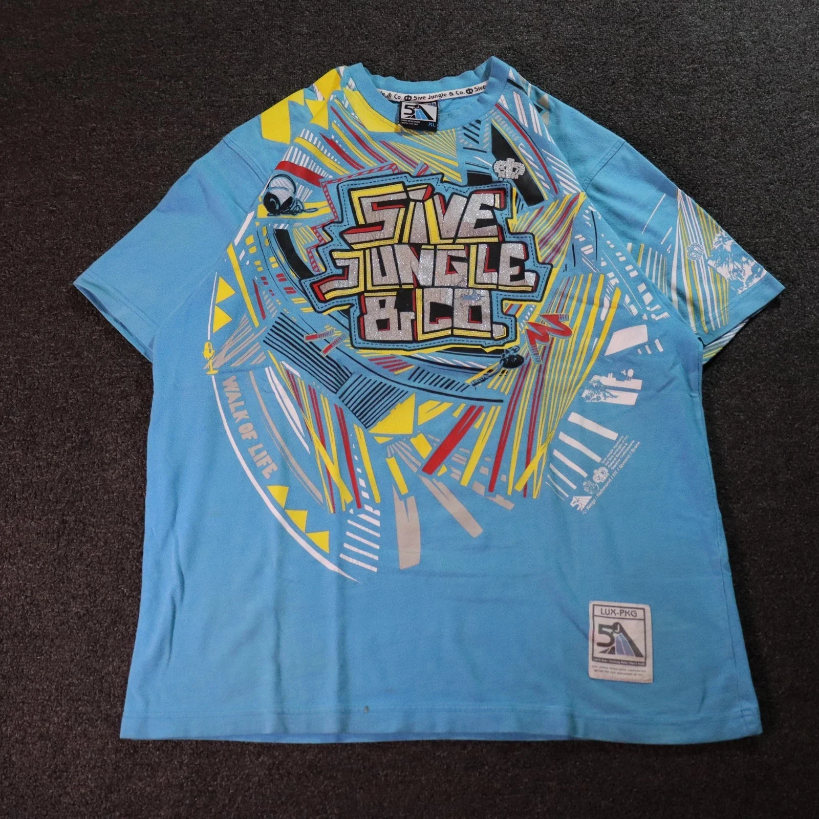 Blue Scrawl Aesthetic Printing Short Sleeves Hip Hop Punk Y2K American Street Skateboard T-shirt Boy Style Pure Cotton Tops