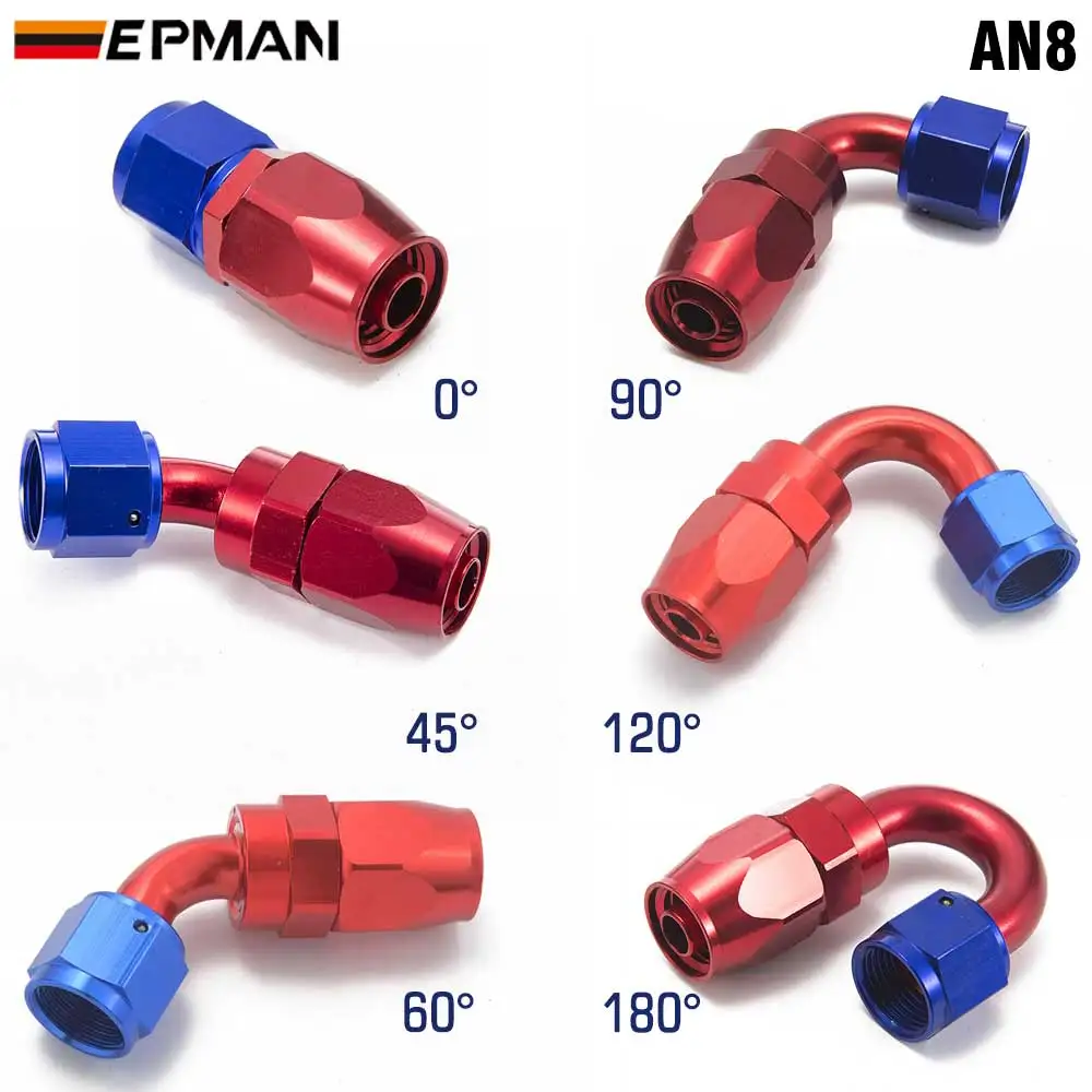 10PCS/LOT High Performance AN8 Hose End Fitting Aluminum Oil cooler hose fitting Straight 45 60 90 120 180 Degree