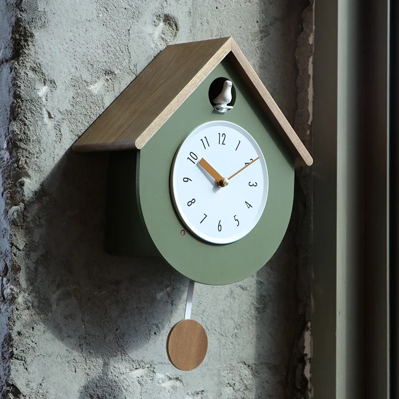 

Solid Wood Cuckoo Wall Clock Living Room Watches Wall Decor Creative Retro Pendulum Clocks