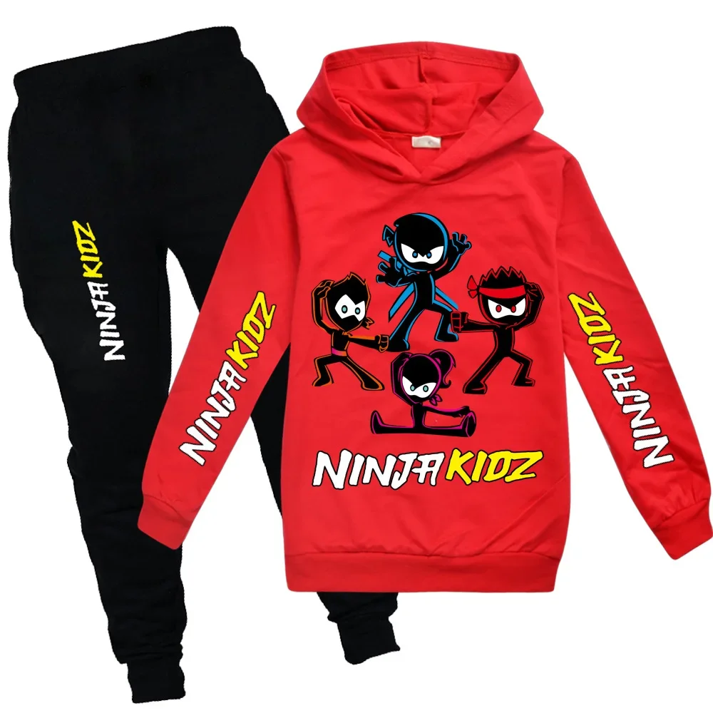 Cartoon NINJA KIDZ Boys Hoodies Cotton T Shirt Sweatshirt Suit Girls Anime Cosplay Costume Zestawy dla dzieci 2-częściowe zestawy dla dzieci