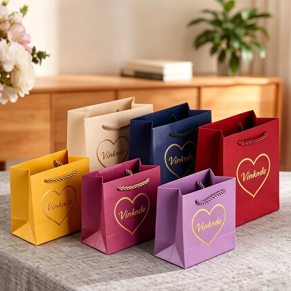 

100Pcs Custom Logo 10x5x10cm Jewelry Paper Handle Bag Small Gift Packaging Tote Bags Cosmetic Perfume Earring Organizer Pouches