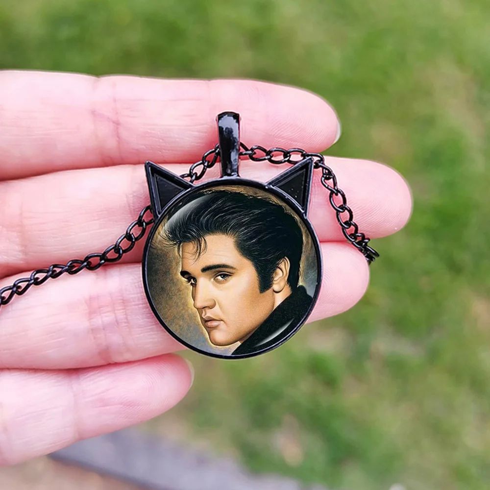 Newest Elvis Rock Music Singer Figures Necklace The King Star Poster Glass Cabochon Pendant For Men Women Fans Jewelry Gift