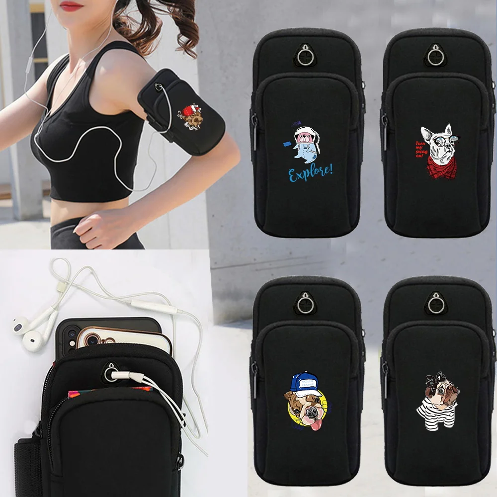 

Спортивная сумка для телефона, монет, карт и мелочей с рисунком собаки, для спортзала, бега, велоспорта, с регулируемым ремешком на руку, унисекс