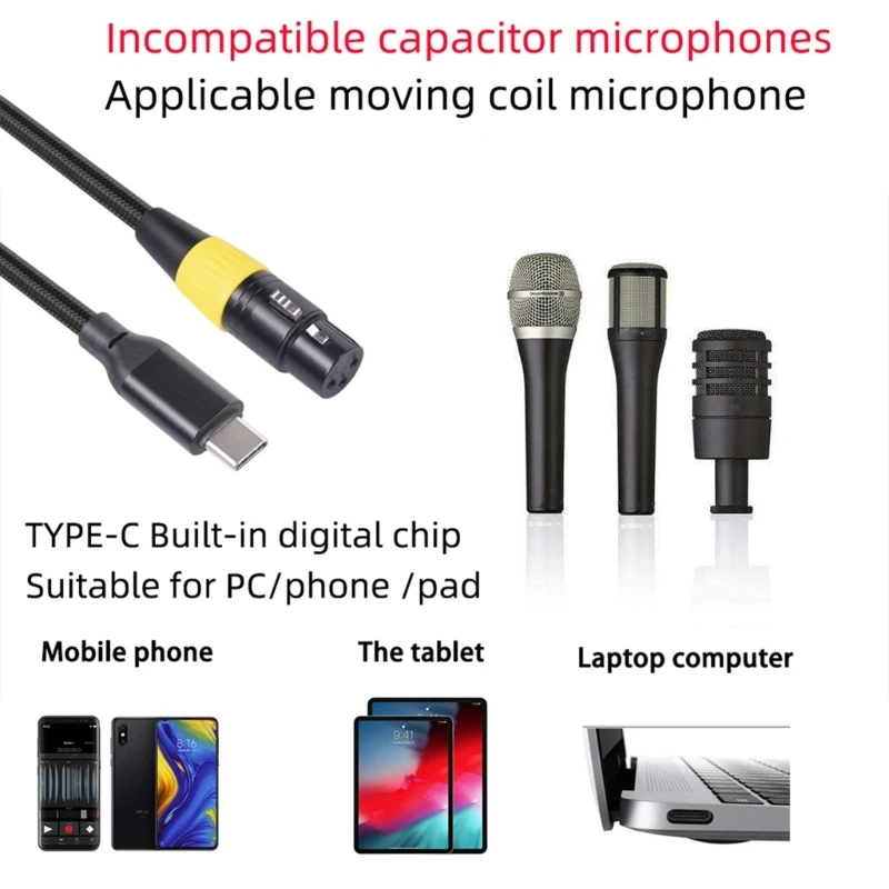 New 3-core Female To Male Cable for Computer Notebook Dynamic Microphone Type-C Stereo Cord Dropship