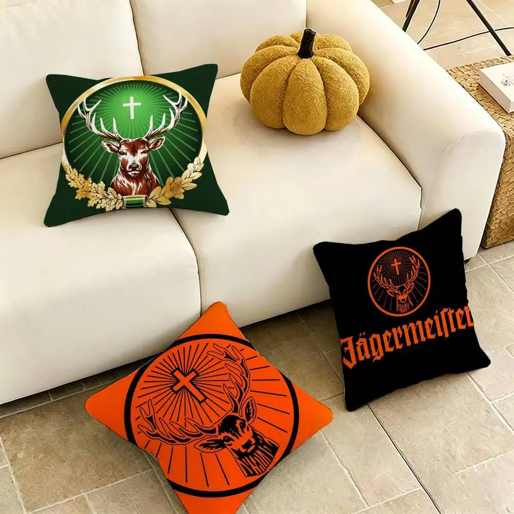 

J-Jagermeister L-Logo Pillow Case Square Double-Sided Sofa Cushion Cover Bedroom Bedside Pillow Gift
