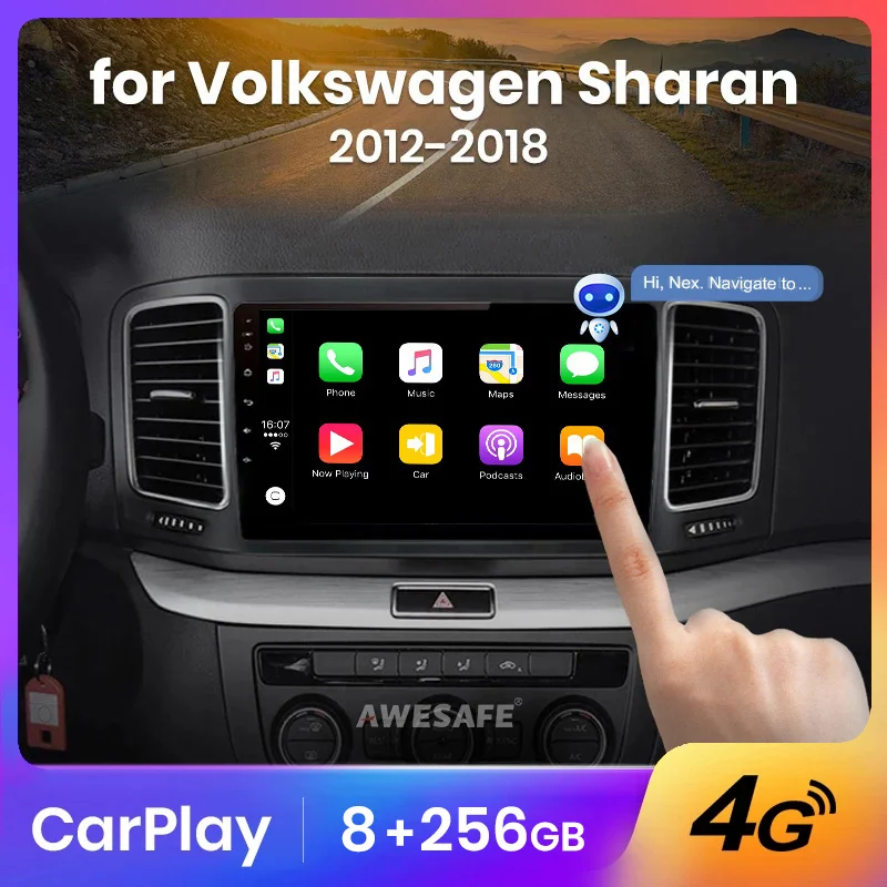 AWESAFE Wireless CarPlay Autoradio for Volkswagen Sharan 2012-2018  Car Radio Multimedia Player Android Auto Stereo GPS