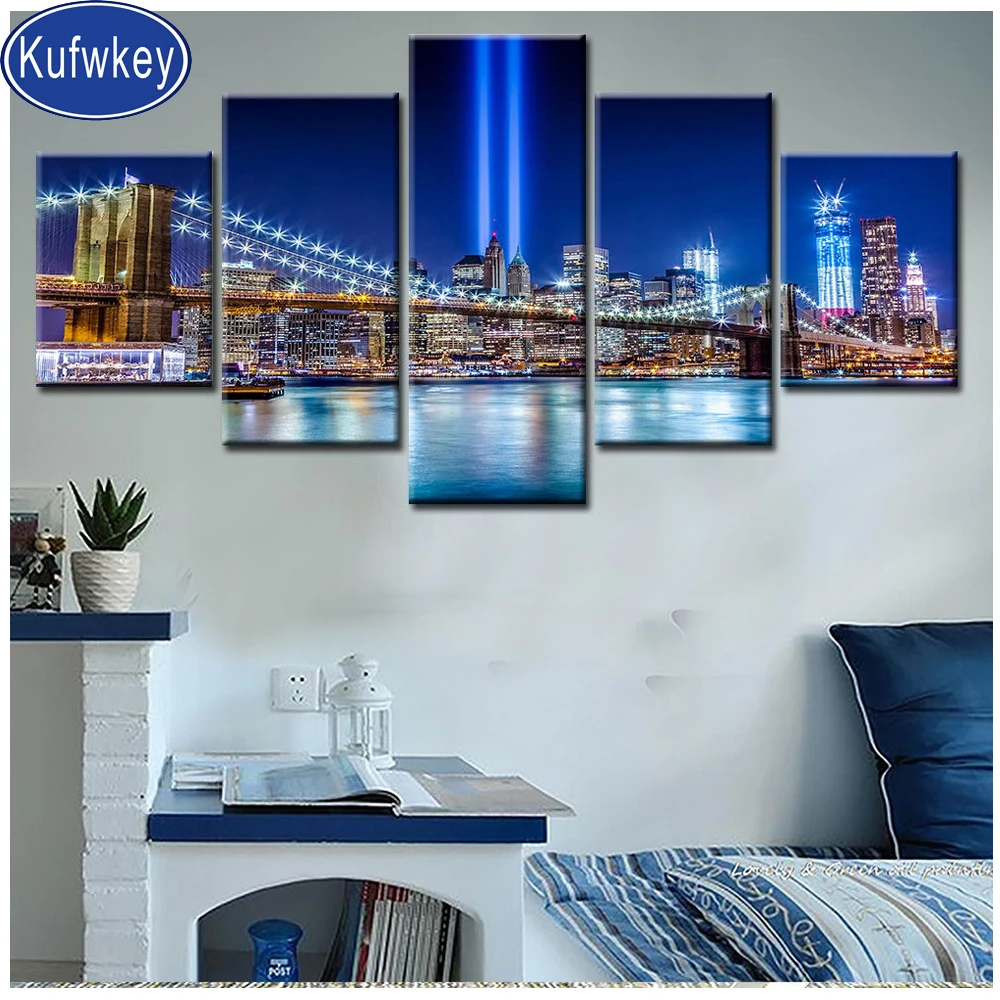 

5 pcs City Night New York Brooklyn Bridge diamond painting full square round drill mosaic diamonds Landscape embroidery wall art