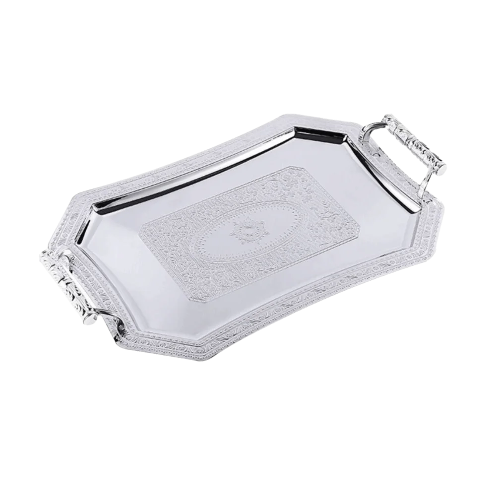 European Style Stainless Steel Storage Tray Vintage Delicate Pattern Serving Tray with Handle Candy Dessert Plates Restaurant view 5