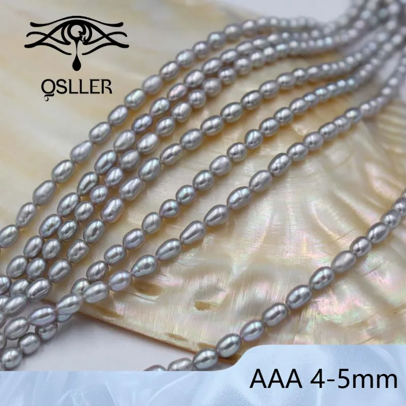 

AAA 4-5mm High Quality Natural Freshwater Pearl Irradicated Gray Rice Beads for Jewelry Making DIY Accessories Necklace Supplies