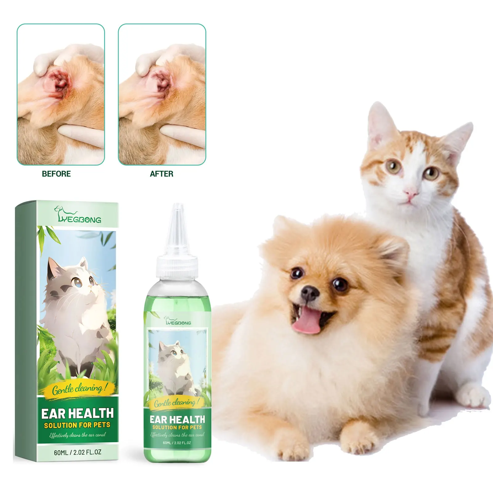 Pet Ear Mite Cleaner Earwax Odor Removal Cat Ear Canal Dirt Clean Yeast Mite Infection Control Itching Relief Dog Ear Wash Drop