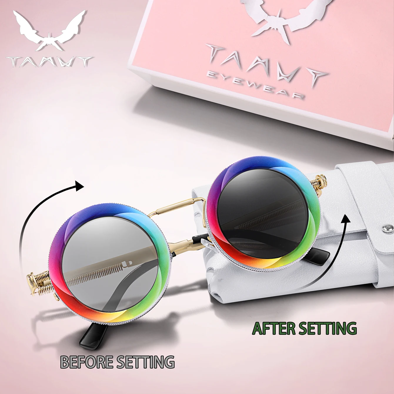 نظارات شمسية لركوب الدراجات للرجال والنساء، عدسات Steampunk قابلة للدوران ND - نظارات بإطار معدني قابل للتعديل مع صندوق