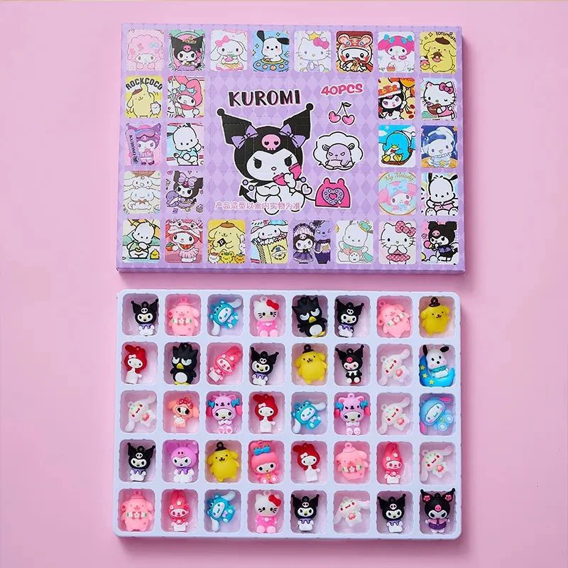 40PCS/Box Cute Soft Sanrio Series Key Chain Cartoon Pendant Backpack Car Decoration Bag Accessories Gift For Kids