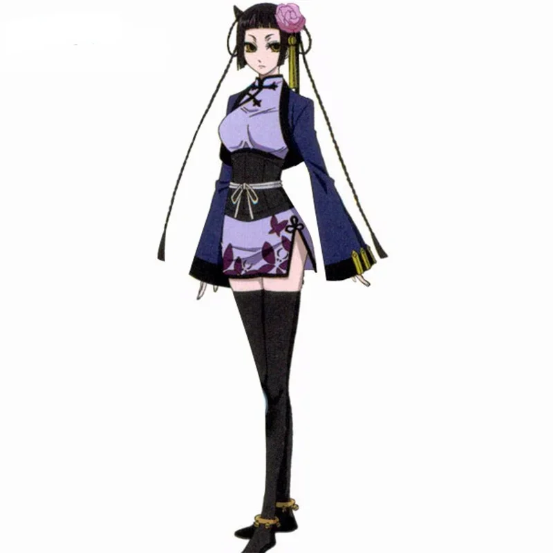 Black Butler Ranmao Cosplay Costume Multi-color Pink Blue White Headgear Sash Cheong-Sam For Halloween