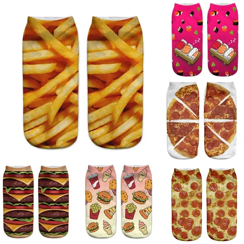 Funny  Women Socks Cute Cartoon Potato Burger Hot Dog Macaron Food Print Happy Japanese Harajuku Summer Short Ankel Cotton Socks