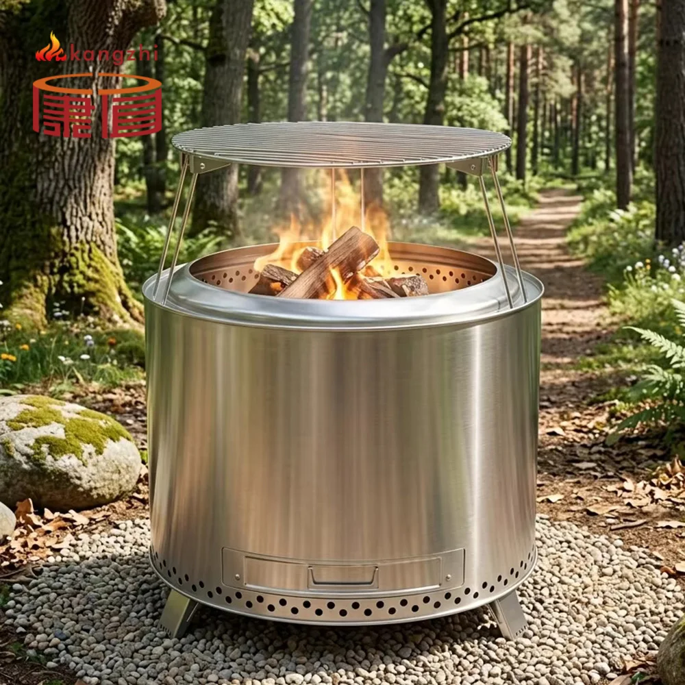 19.5 Inch Smokeless Fire Pit Double Wall Stainless Steel Painted Portable Wood Burning Stove for Camping Backyard Patio