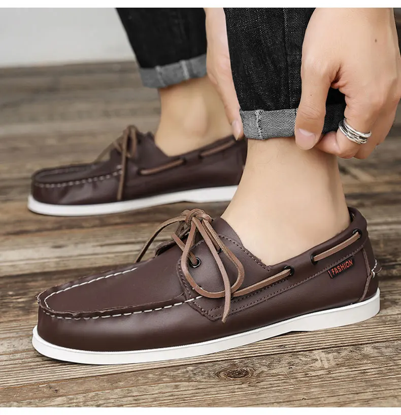 Herren Bootsschuhe aus echtem Rindsleder, schnelltrocknend, zum Schnüren, Retro-Fashion, lässige flache Schuhe, klassisch, 2026 Neues Design, Größen 39-47 – Detail 7