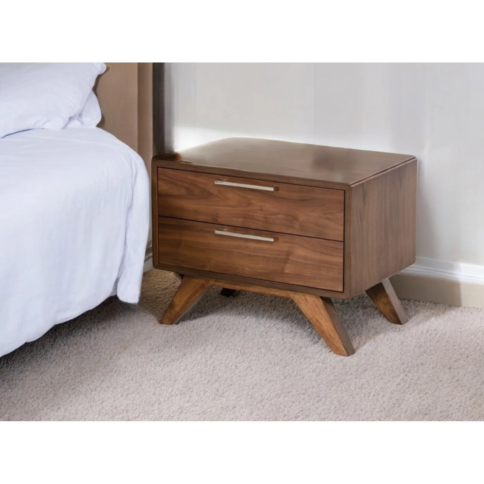 モダンなデラックスダブル引き出し付きベッドサイドテーブル、無垢材ベッドサイドテーブル、ワイヤレス充電機能付き、アパート、寝室、病院、ジム用