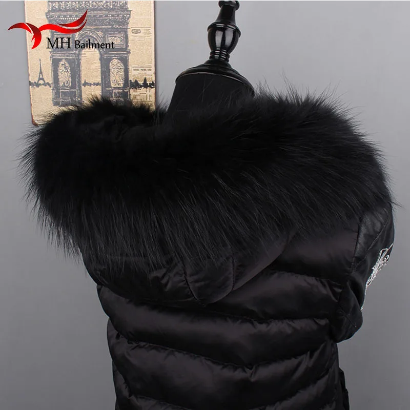 Women Fox Fur Collar Scarf Big Fur Collar Custom Made Hoodie Fur Trim Genuine Raccoon Fur Hood Trim Scarf Black Color