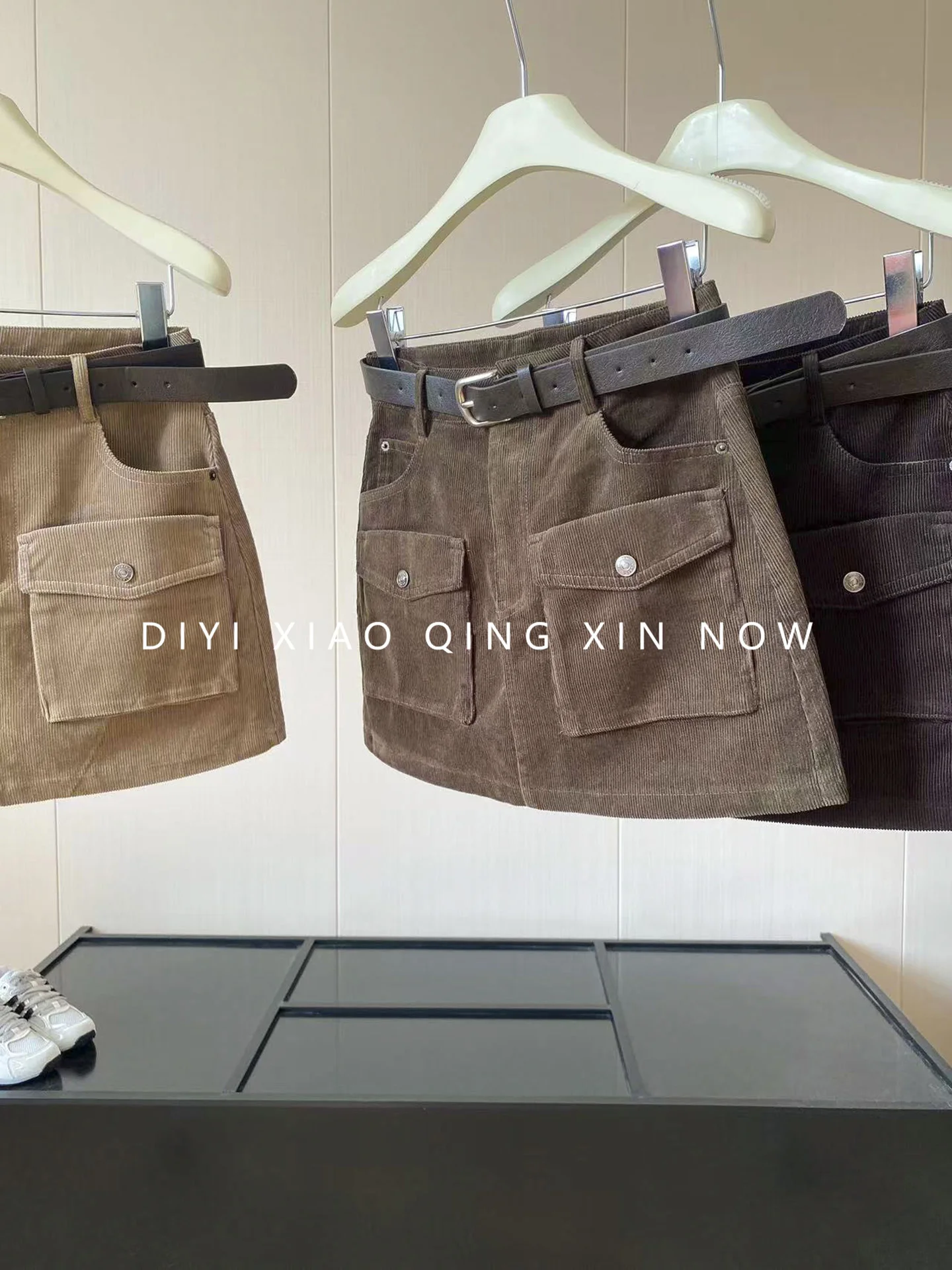 High Waist A-Line  Skirt Women's Casual Fashion Corduroy Multi-Pocket Workwear Style Winter Slimming Loose Fit Skirts