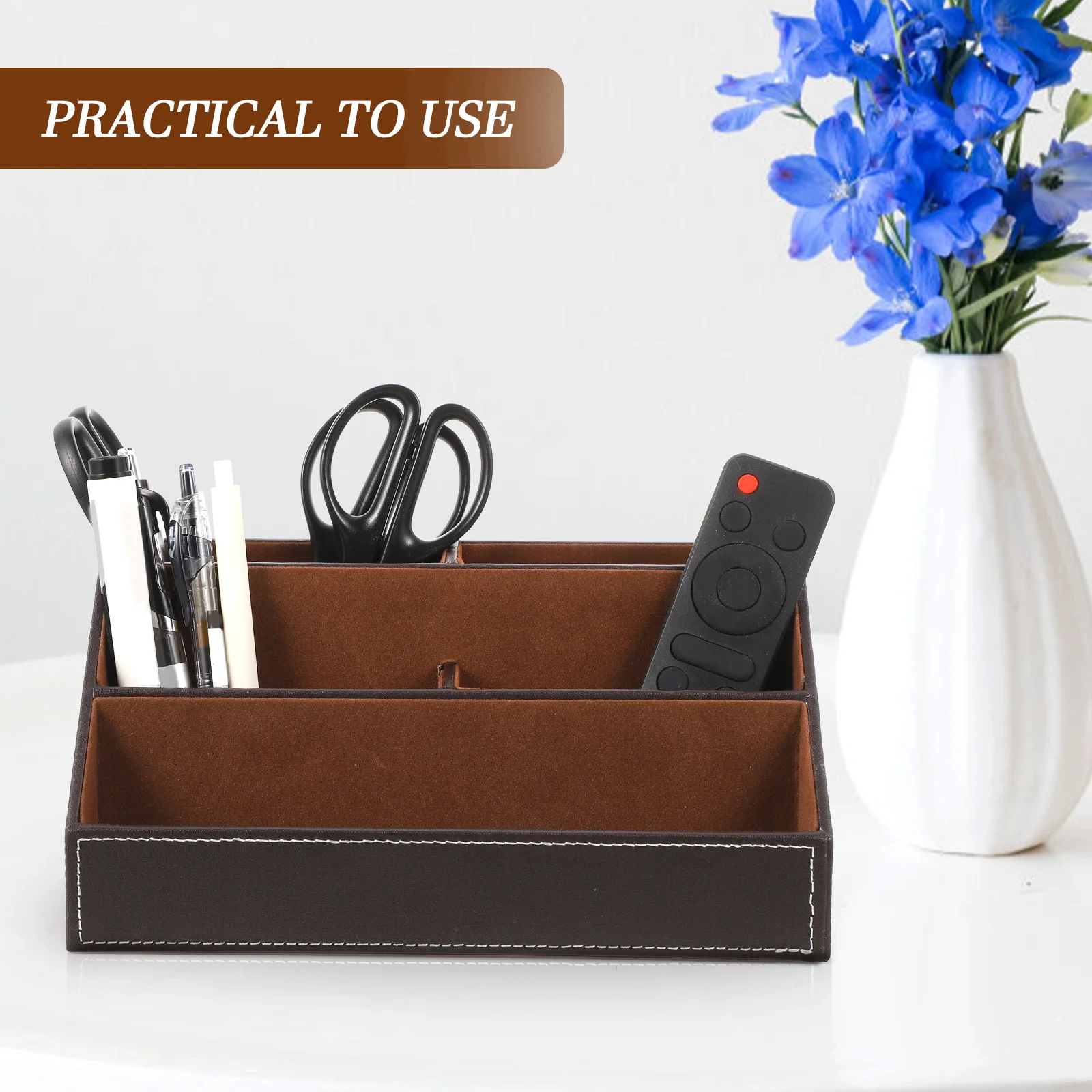

Desktop Storage Rack PU High Density Board Organizer Remote Holder for Table Multifunctional Tidy Box File Folder
