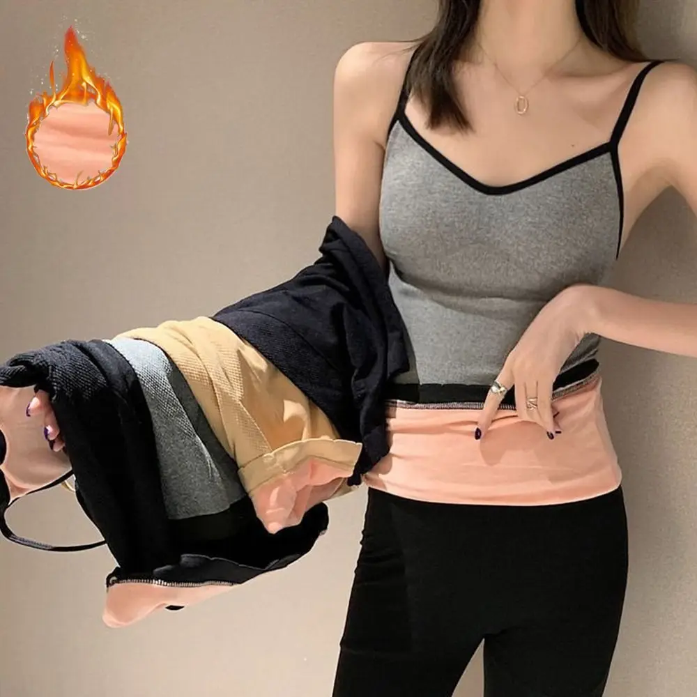 Fashion Cold Resistant Thickened Vest with Chest Pad Thermal Warm Underwear Slim Simple Solid Sling Vest for Women Female