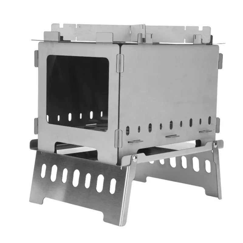Folding Portable Backpacking Stove Stainless Steel Windproof Wood Burning Stove For Outdoor Hunting Hiking Camping