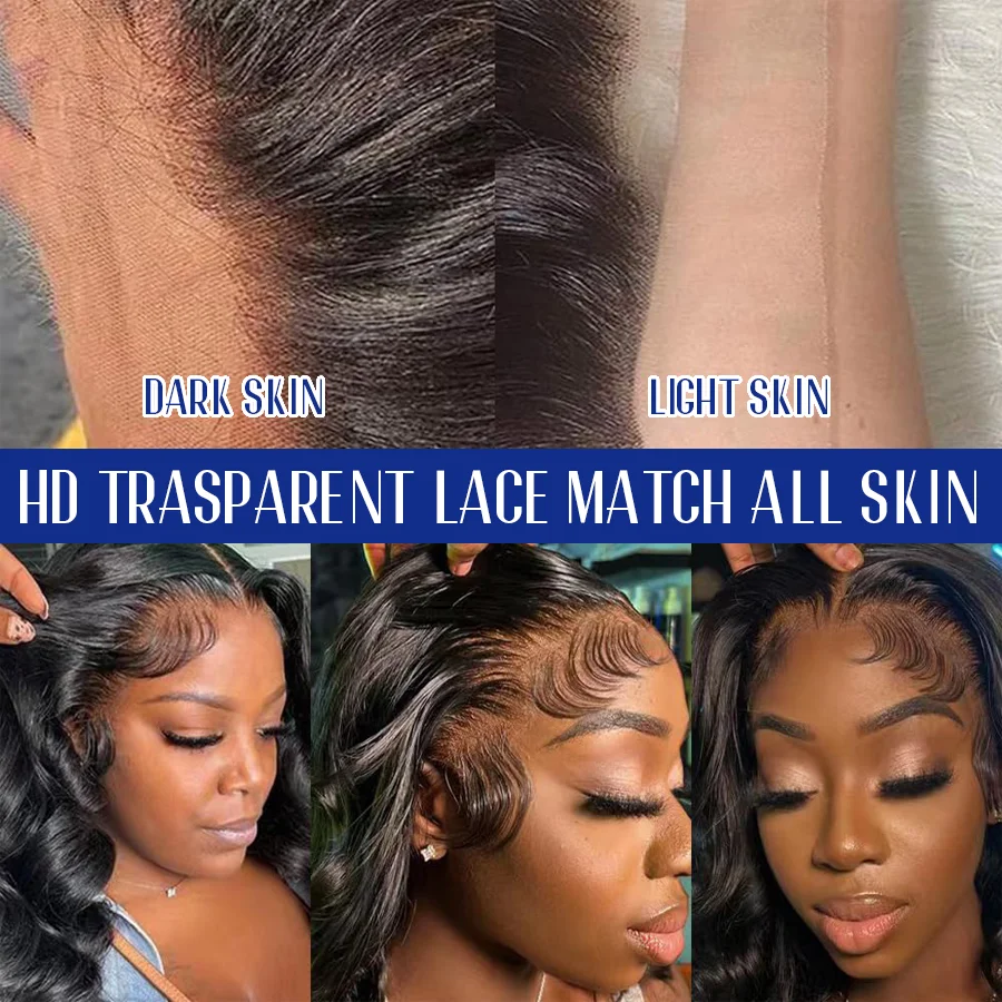 Body Wave Human Hair Wigs 40 Inches 200% Density 13x6 13x4 HD Transparent Lace Frontal Wig Black Natural Color 1B Brazilian Hair For Women Pre Plucked image 4