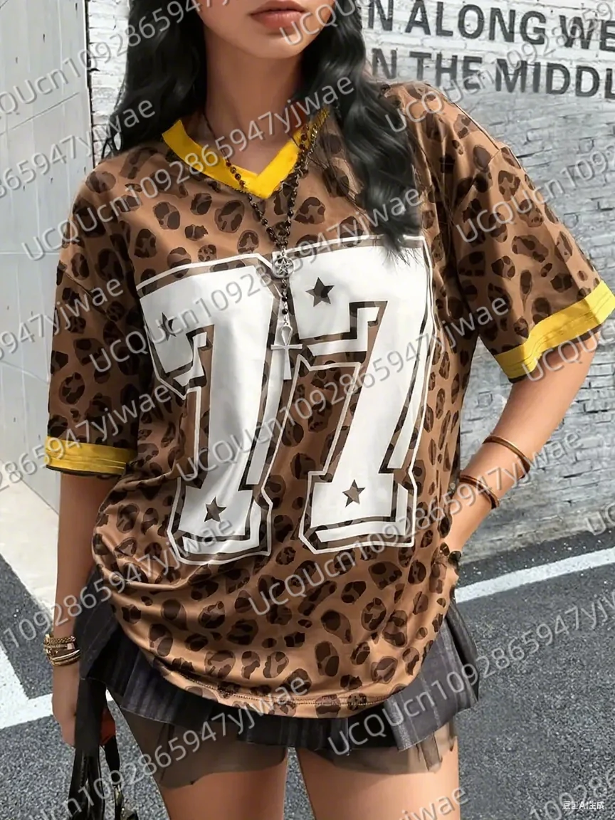 

Women's Sports Jersey Leopard 77 Print Short Sleeve T-Shirt Summer Baseball Jerseys Plus Size Men's Sport T-Shirt
