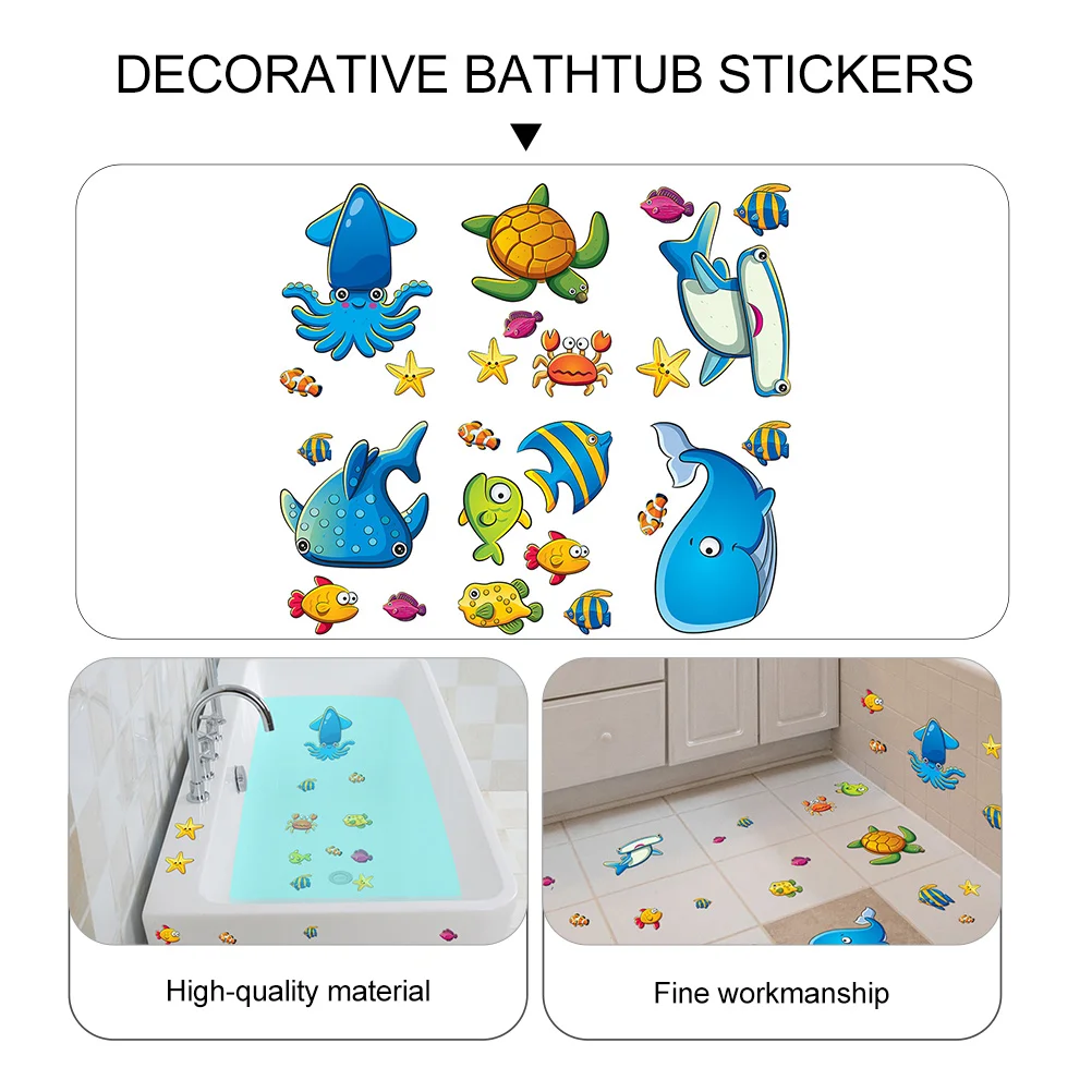 1 Set PVC Bathtub Sticker Marine Animals Bathtub Appliques Anti-Slip Wall Sticker Anti-Skid Floor Stickers Kids Bathroom Decals