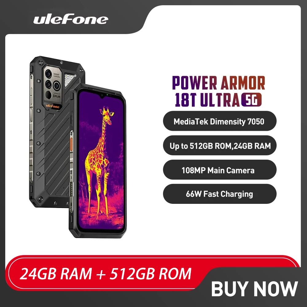 Прочные смартфоны Ulefone Power Armor 18T Ultra 5G, 12 ГБ + 512 ГБ, Android 13, сотовый телефон, 108 МП, тепловое изображение, 66 Вт, быстрая зарядка, NFC