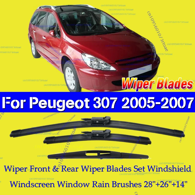 

Wiper Front & Rear Wiper Blades Set For Peugeot 307 2005 2006 2007 Windshield Windscreen Window Rain Brushes 28"+26"+14"