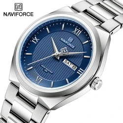 Naviforce relógio de pulso masculino, quartzo, impermeável, com pulseira de aço, exibição de dia e data, moda, para negócios